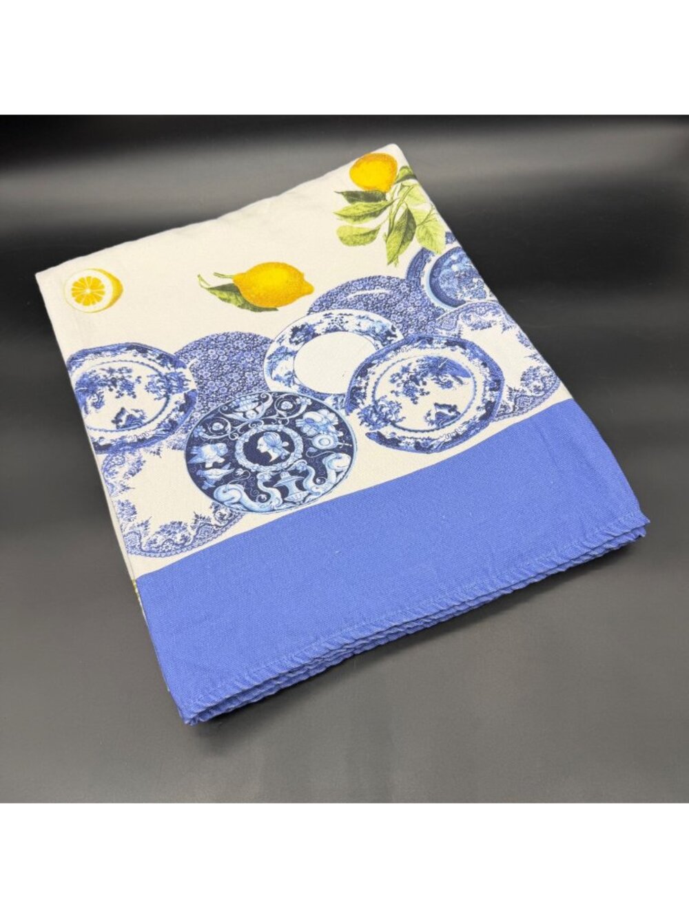 Charles Gallen Irish Linen Tablecloth Mediterranean Lemon Cotton Ireland 54 x 65